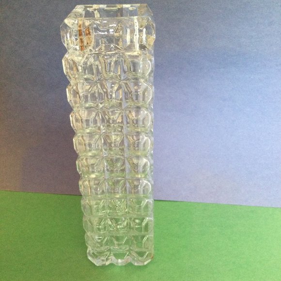 Vintage clear glass square shaped bud vase 7" art deco style - Picture 1 of 7